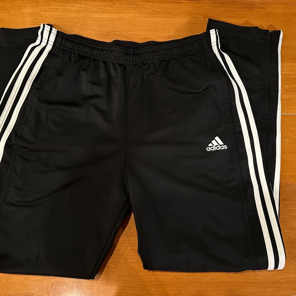 Adidas Men’s Baggy Black Sweatpants with White Stripes